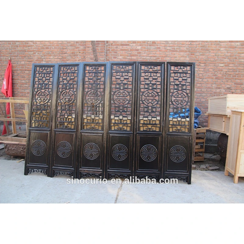 Chinese oriental antique hand carved wood room divider screen