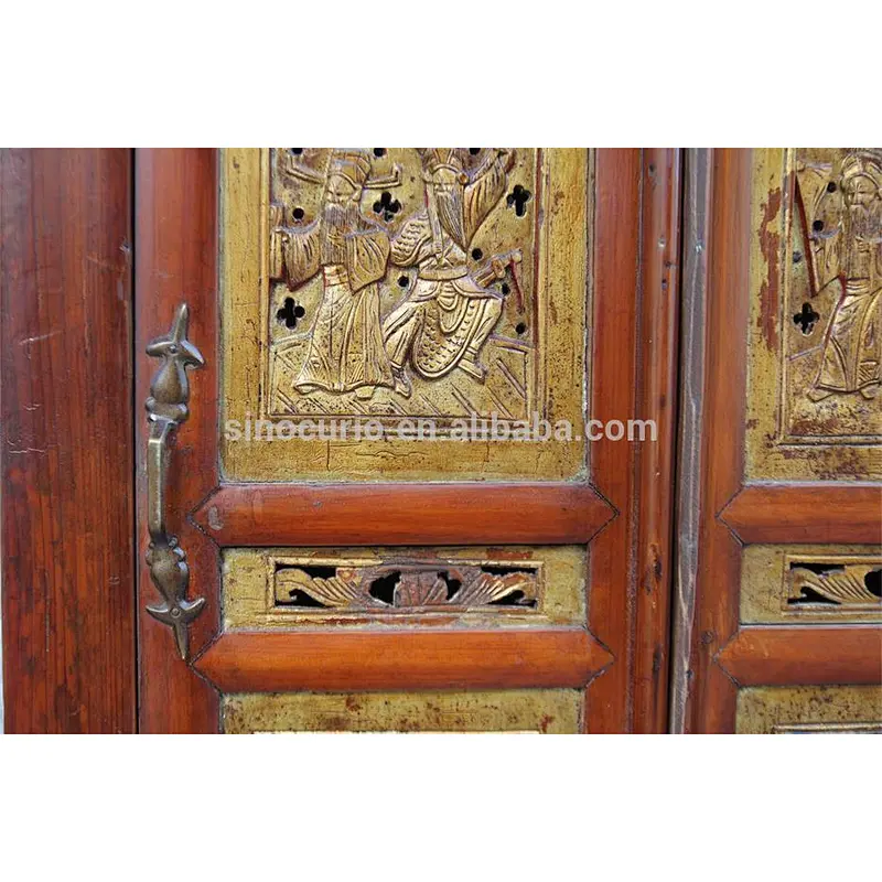 Antique beijing furniture classic tall china style reclaimed wood carved cabinet