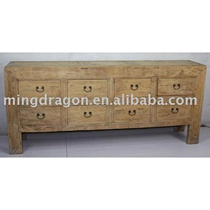 Chinese natural wood eight drawer console