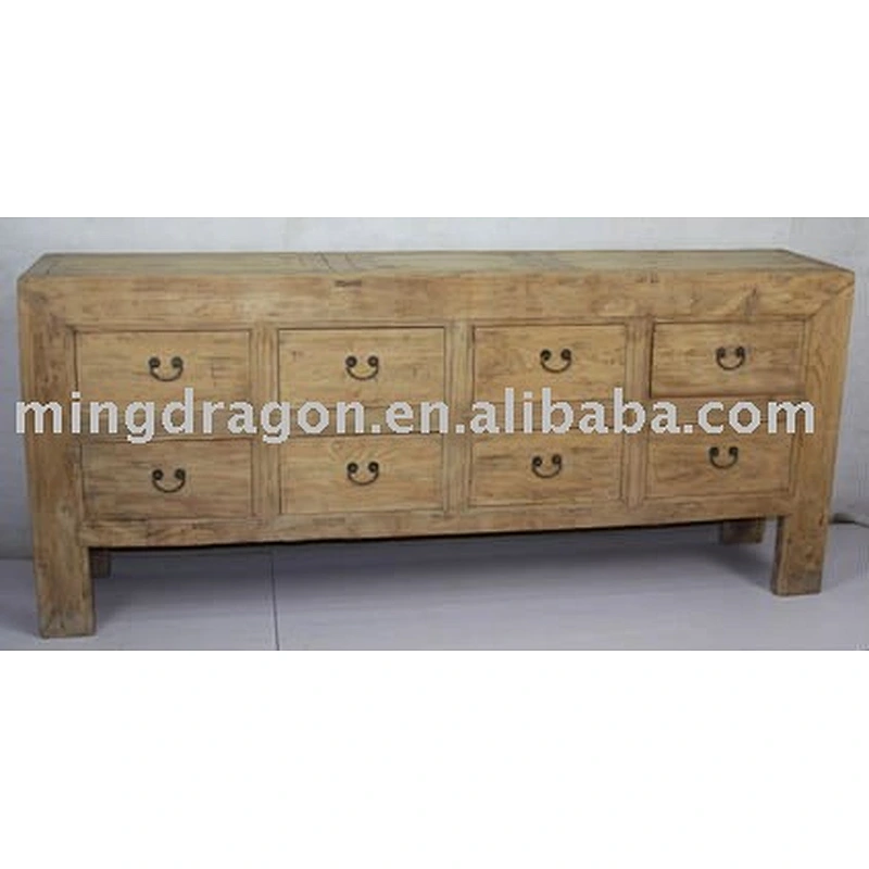 Chinese natural wood eight drawer console