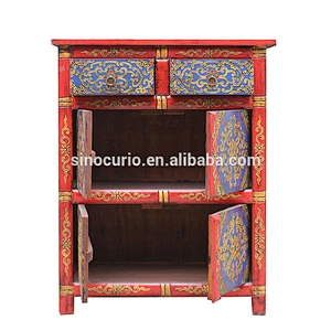 antique reproduction Oriental tibetan style furniture hand painted cabinet sideboard wood