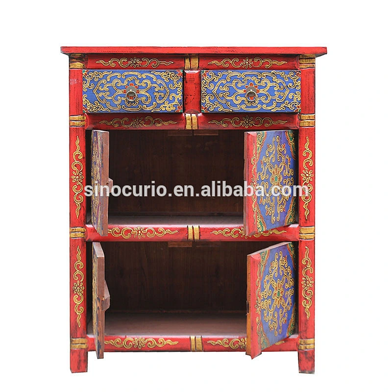 antique reproduction Oriental tibetan style furniture hand painted cabinet sideboard wood