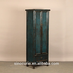Chinese Antique Wooden Tall Thin Storage Wardrobe Cabinet