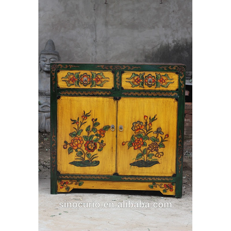 Reproduction Antique Asian Style Painted Cabinet