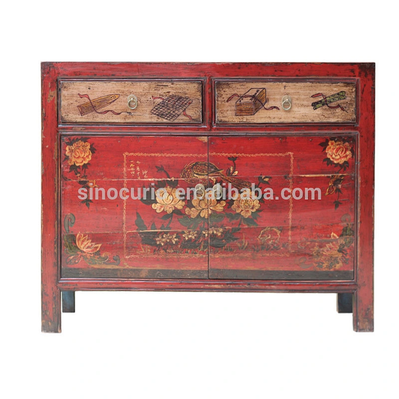 Chinese antique painted furniture wood painted Mongolia cabinet