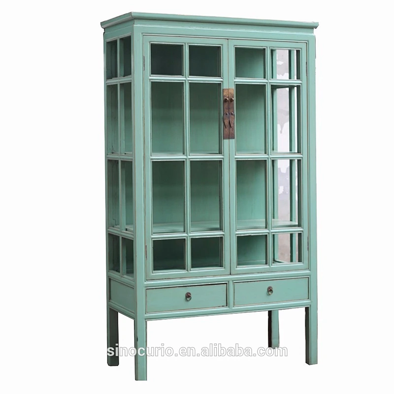 China antique solid wood glass door display cabinets showcase