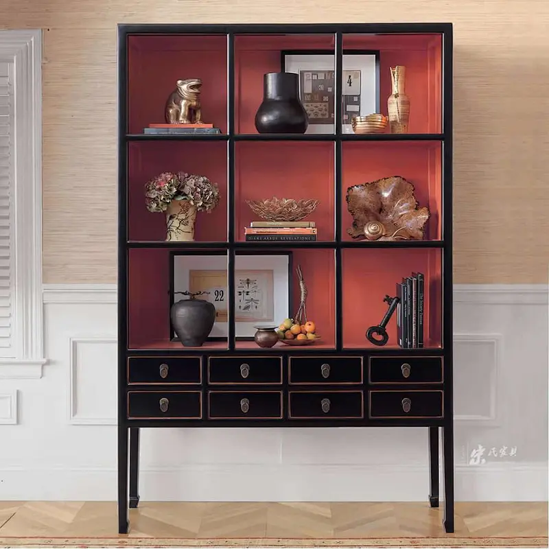 China antique solid wood glass door display cabinets showcase