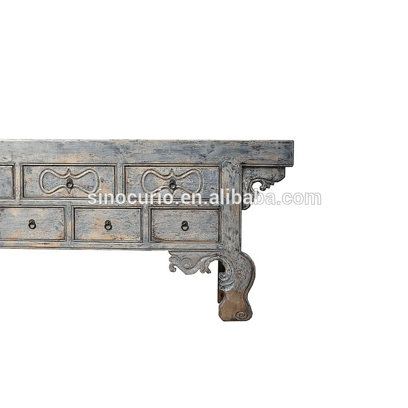 Oriental reproduction rustic distressed bleached console table