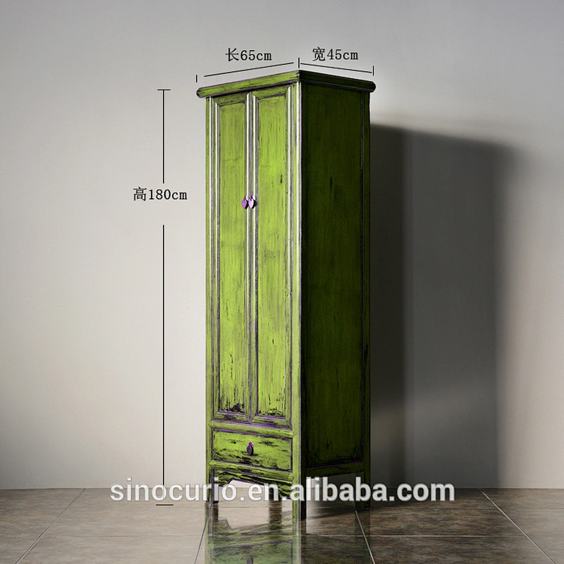 Chinese Antique Wooden Tall Thin Storage Wardrobe Cabinet