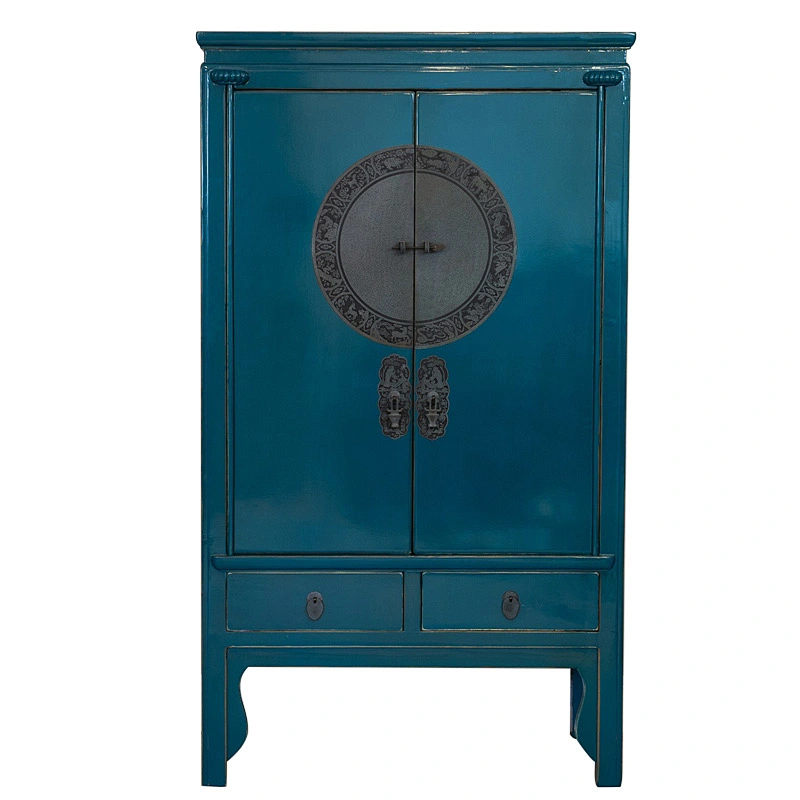 Solid Wood Storage Closet Antique Glossy Lacquered Clothes Cabinet Wardrobe