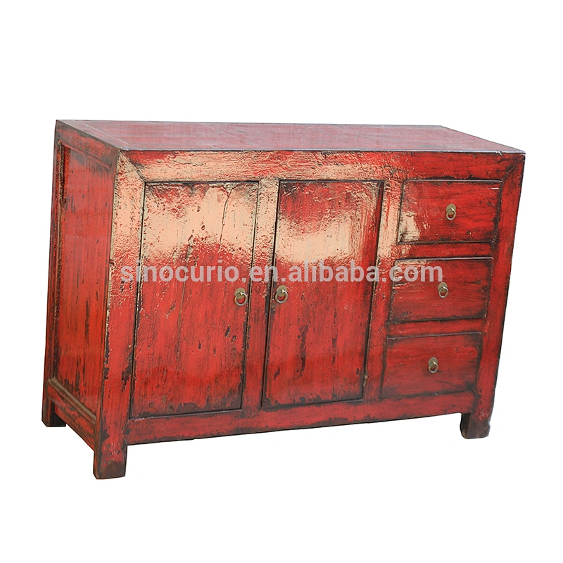 Shiny Old antique cabinet chinese sideboard antique red high glossy asian used furniture cabinet