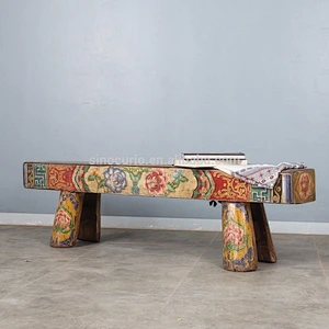 Chinese antique solid wood stool hand painting bench Bed stool