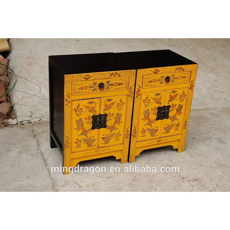 Chinese antique furniture solid wood two door drawing bedside cabinet