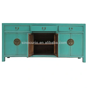 china antique solid wood distressed lacquered kitchen furniture sideboard cabinet
