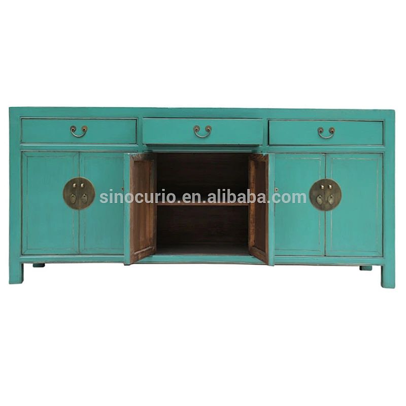 china antique solid wood distressed lacquered kitchen furniture sideboard cabinet