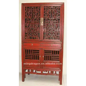 Chinese antique furniture pine wood shanxi red cabinet_boodshelf