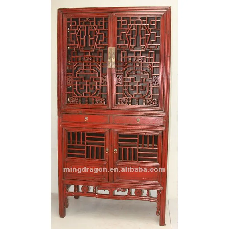 Chinese antique furniture pine wood shanxi red cabinet_boodshelf