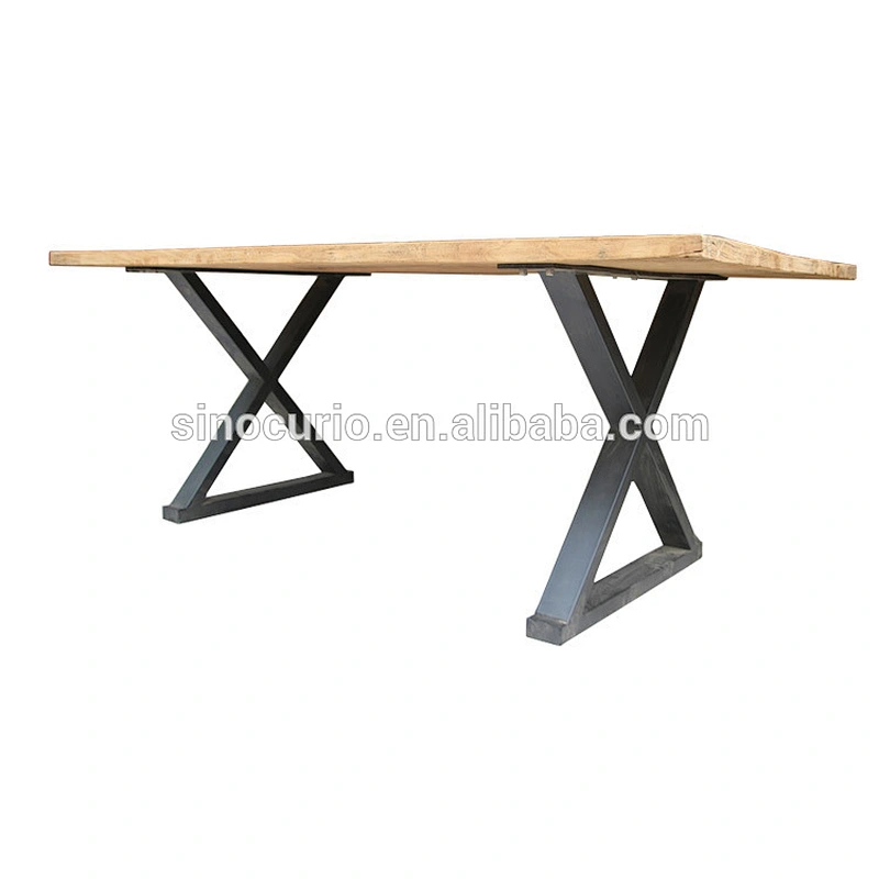 Antique iron leg rustic recycle solid wood slab dining table
