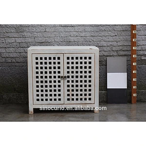 Chinese antique white color lattice doors cabinet furniture