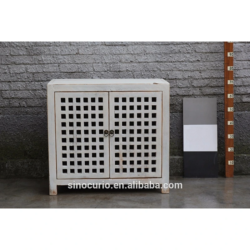 Chinese antique white color lattice doors cabinet furniture