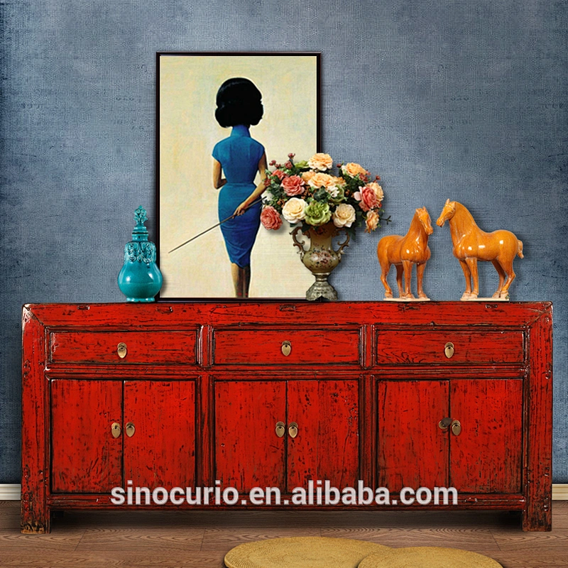 Chinese Antique Shanxi Red Cabinet with Drawers