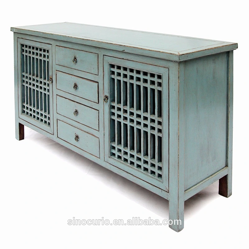 Chinese antique high gloss lattice wooden door sideboard kitchen cupboards