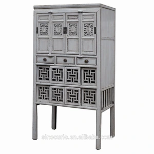 Chinese Antique Recycle Wood Cabinet Furniture Carved White Cabinet