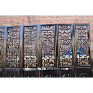 Chinese oriental antique hand carved wood room divider screen
