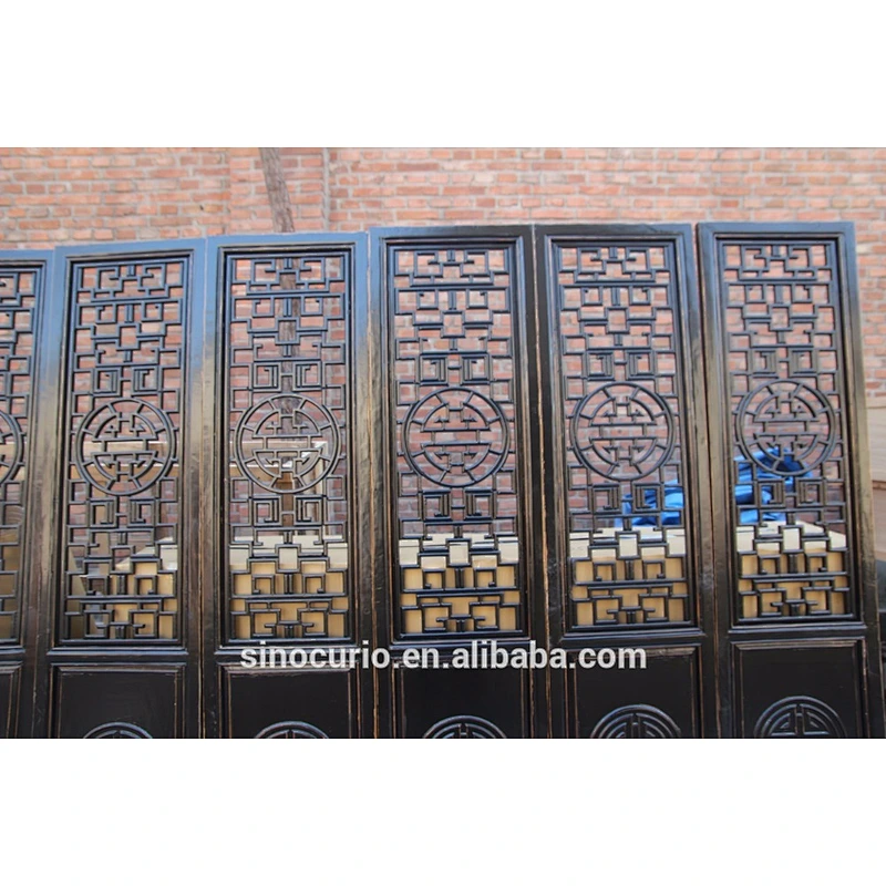 Chinese oriental antique hand carved wood room divider screen