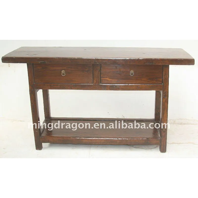 Chinese Antique Shanxi Elm Wood Colour Two Drawer Writing Desk