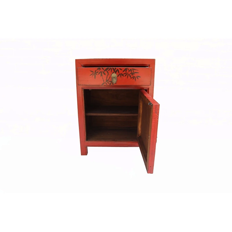 Chinese antique bedroom wooden cabinet, painted bedside cabinet