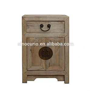 Chinese antique solid wooden bedside cabinet natural color bedroom nightstand