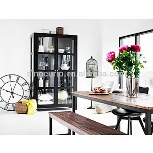 2018 rustic table iron table with wooden top dinning table set