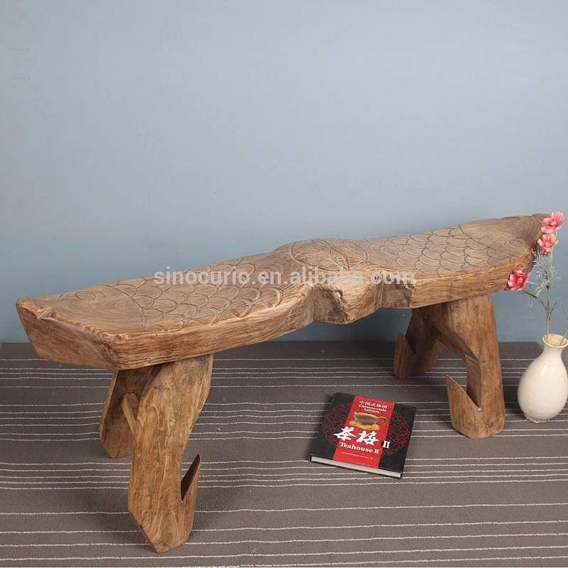 Chinese antique rustic natural solid wood stool fish fation stool