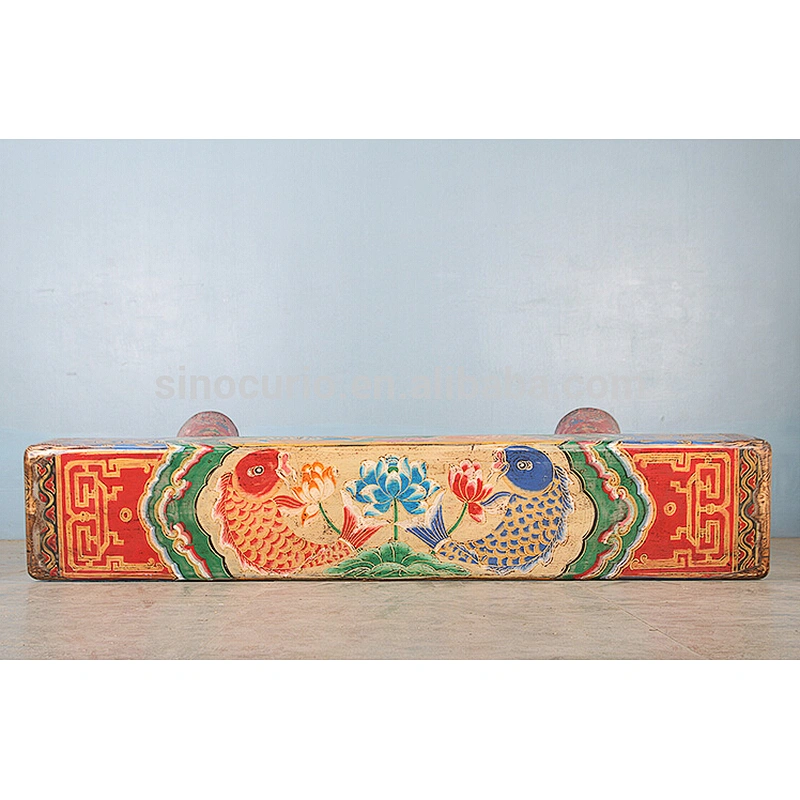 Chinese antique solid wood stool bench hand painting bed end furniture Bench