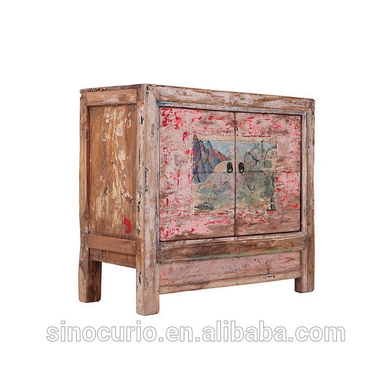 Antique furniture wooden distressed sideboard cabinet