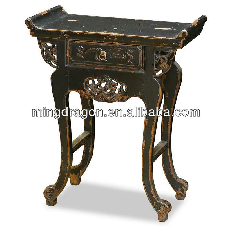 Chinese Antique Vintage Elm wood Shanxi Carved console Table