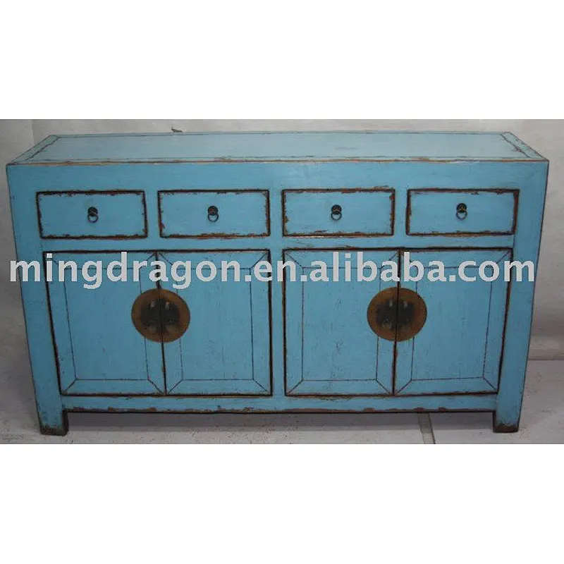 Blue four drawer four door cabinet