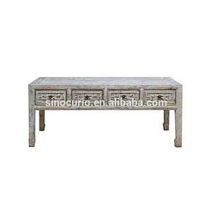 Chinese reproduction handmade rustic distressed low wooden coffee table with drawers