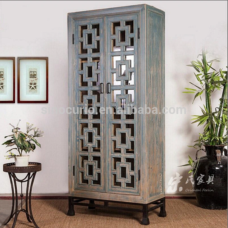 European furniture antique furniture rustic living room glass display cabinet