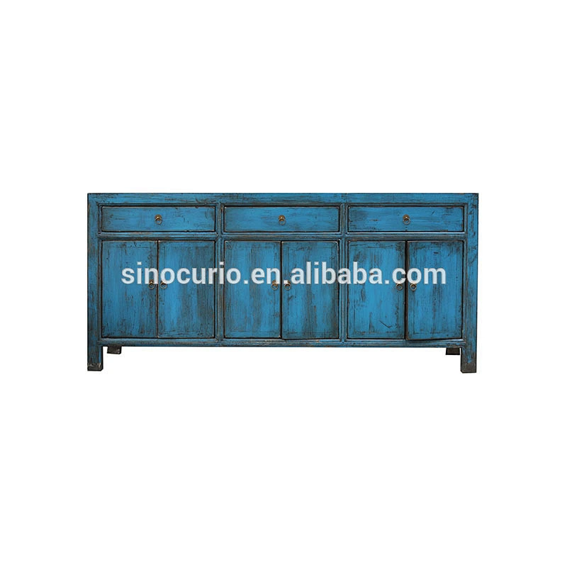 Oriental reproduction handmade reclaimed pine furniture wholesale blue sideboard buffet