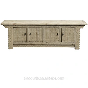 Chinese antique hand carved furniture natural solid wood TV stand cabinet