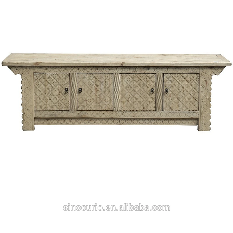 Chinese antique hand carved furniture natural solid wood TV stand cabinet