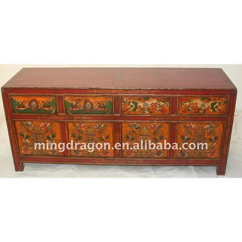 Chinese Antique Tibetan four Door Four Drawer Cabinet 140*41*51cm