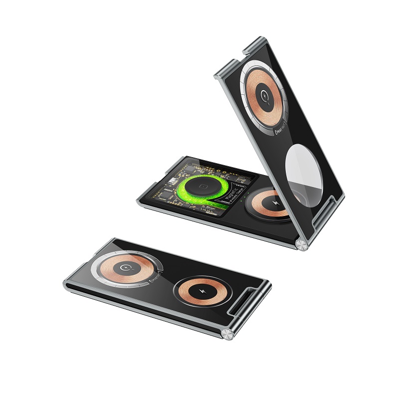 Cyberpunk style 33W transparent 4-in-1 foldable magnetic wireless charger phone holder