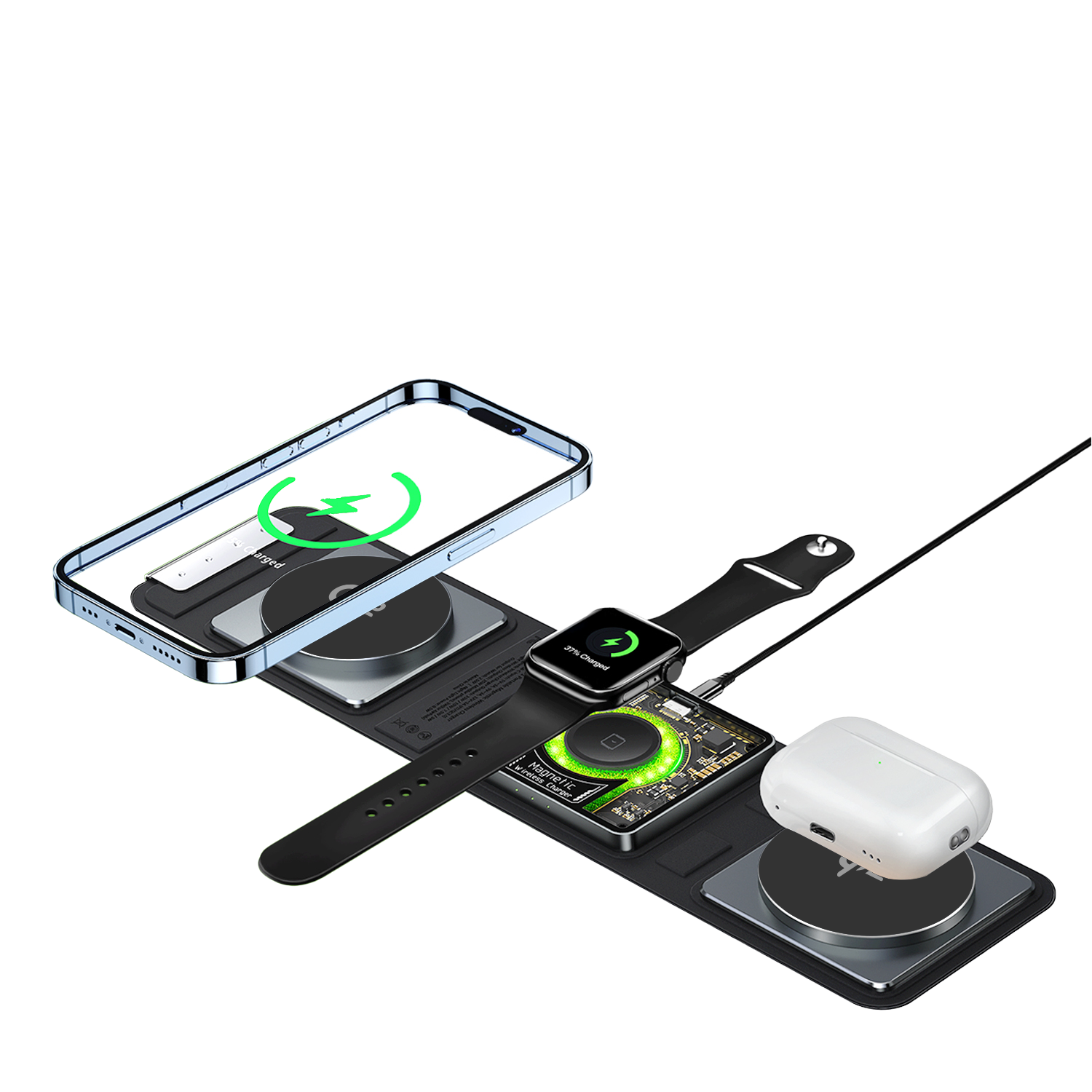33W 4-in-1 Portable Magnetic Wireless charger for iPhone17~12‚Apple Watch‚ and Airpods