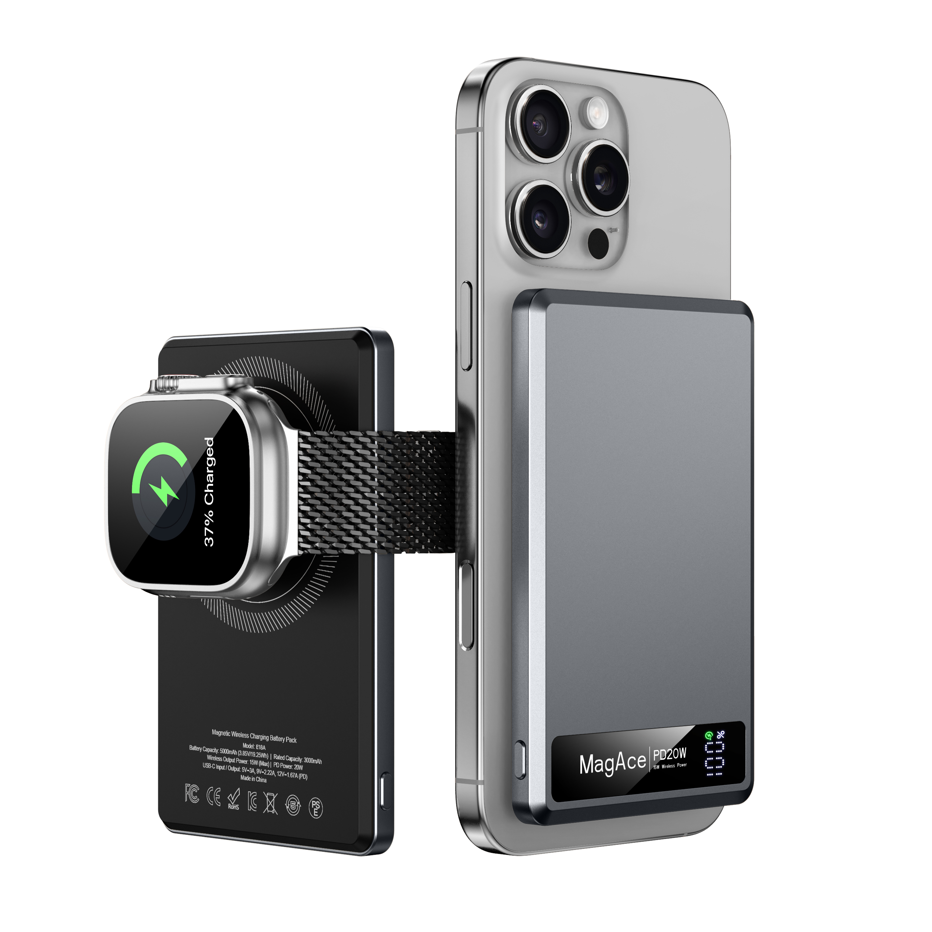 3-in-1 울트라 슬림 자기 무선 배터리팩 5000mAh