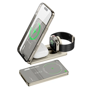 3-in-1 Foldable Magnetic Wireless charger for iPhone 18~12‚Apple Watch‚ and Airpods