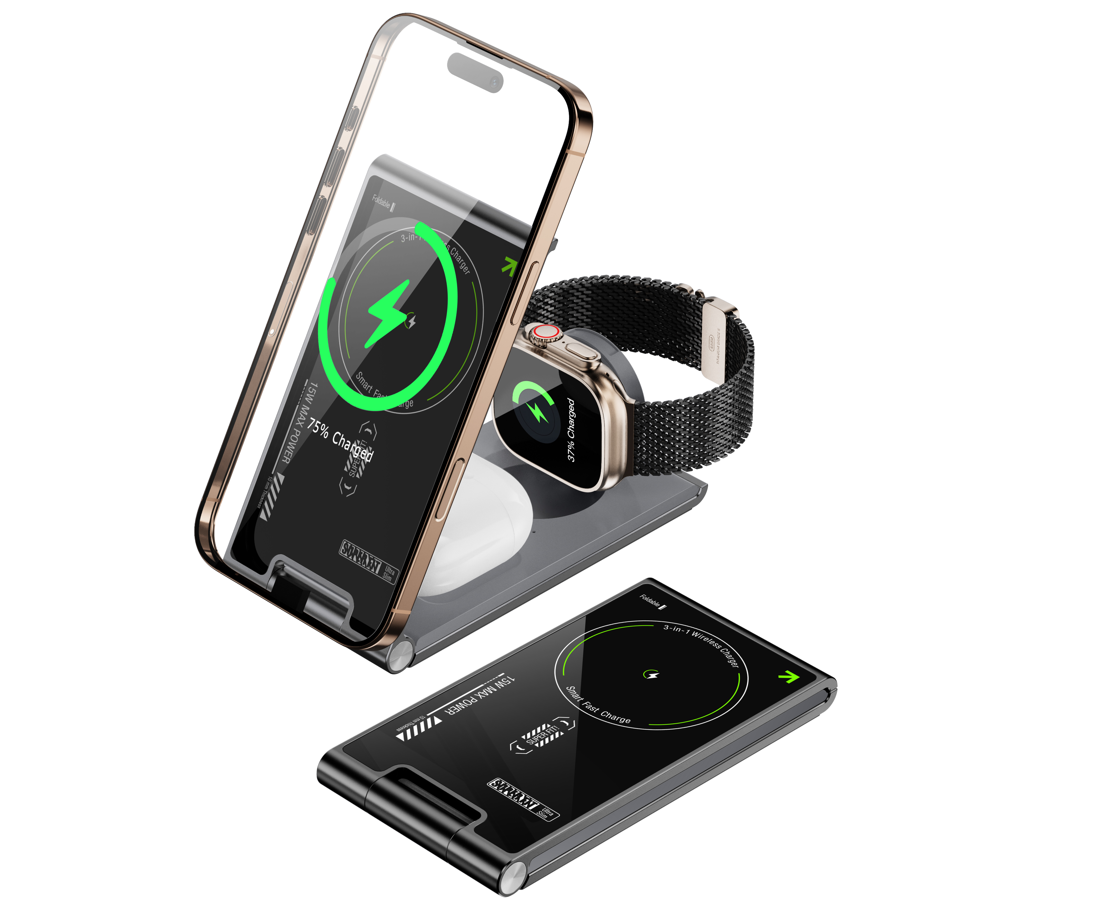 3-in-1 Foldable Magnetic Wireless charger for iPhone17/16/15/14/13/12‚Apple Watch‚ and Airpods