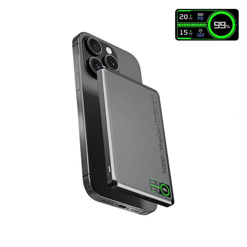 3-in-1 Intelligent TFT Display  Ultra Slim Magnetic Wireless Power bank  5000mAh